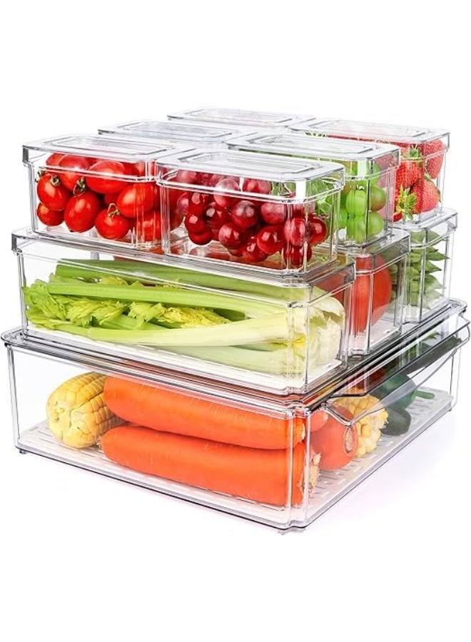 ايست من نون مجموعة منظمات ثلاجة تتكون من ١٠ صناديق بلاستيكية شفافة لتخزين الطعام مع أغطية - منظمات متعددة الأغراض للمطبخ والمخزن والثلاجة والمنزل - Image 2